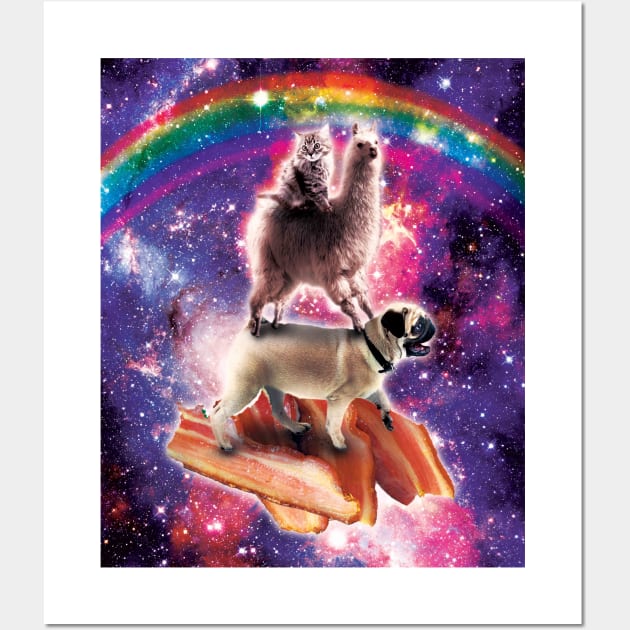 Space Cat Llama Pug Riding Bacon Wall Art by Random Galaxy